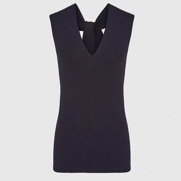 Reiss Hayley Knit V-Neck Top in Navy - Picture 1 of 7